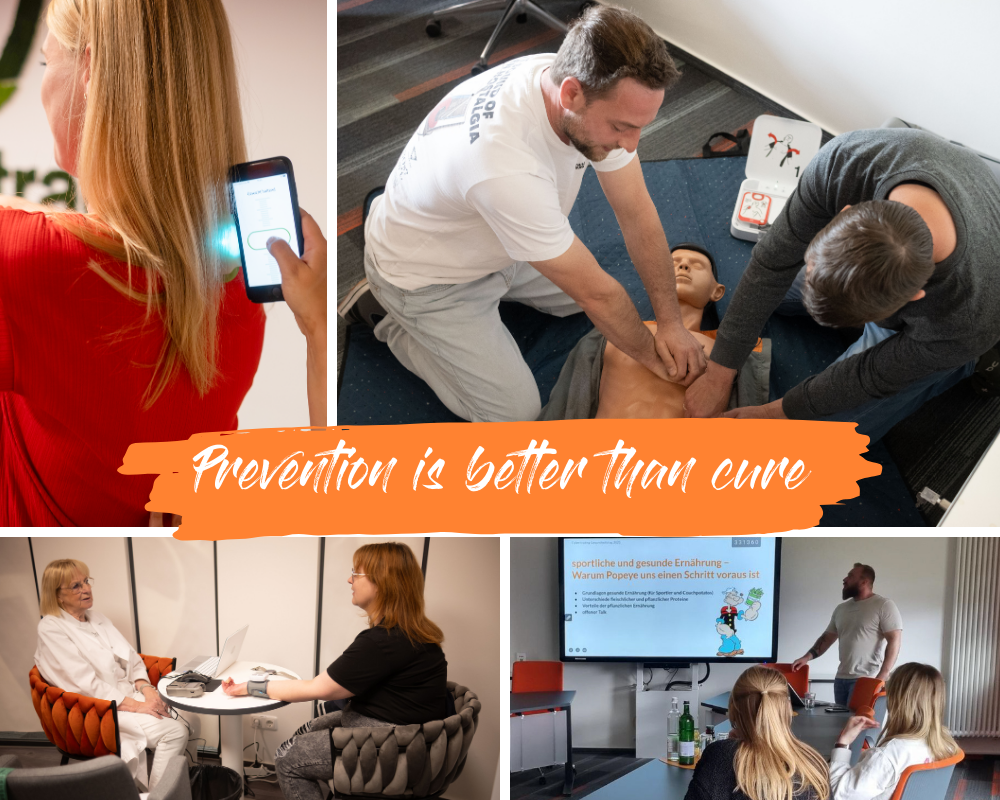 a collage with several pictures showing health management options