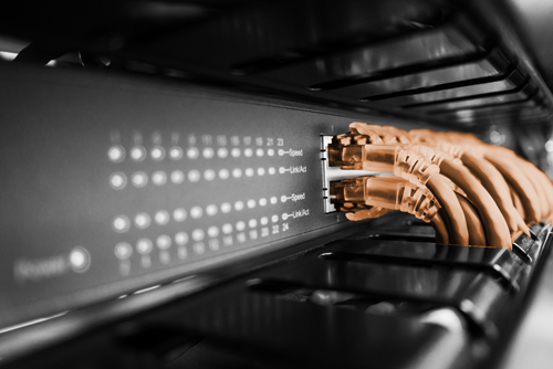 Network switch with orange cables