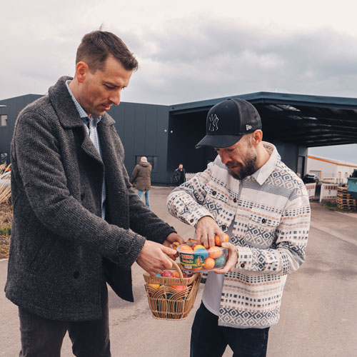 Easter egg hunt - two men with Easter basket