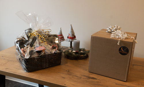 gift basket on table